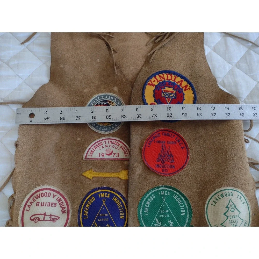 Vtg 60s 70s YMCA Indian Guides Suede Fringe Vest Pair Apollo 17 NASA Lakewood